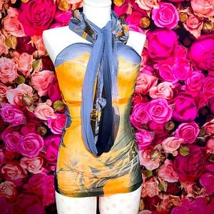 Jean Paul Gaultier print top with neck and bust wrap